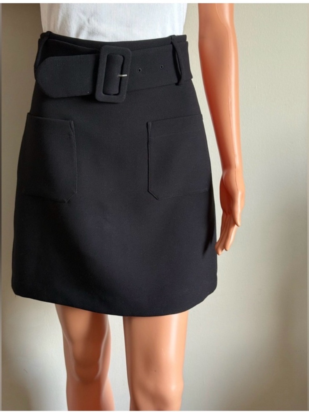 & Other Stories Black High-Waist Belted Mini Skirt